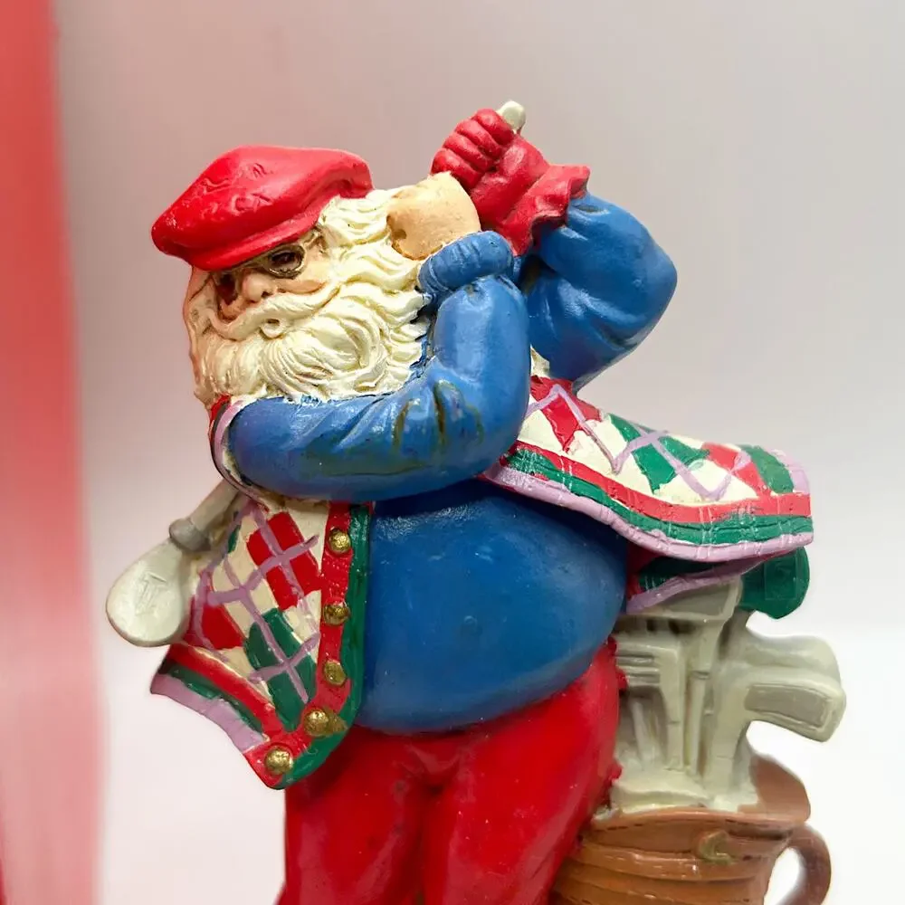 VTG HandPainted Potpourri Designs Golfing Santa Stocking Hanger w/Cast Iron Base